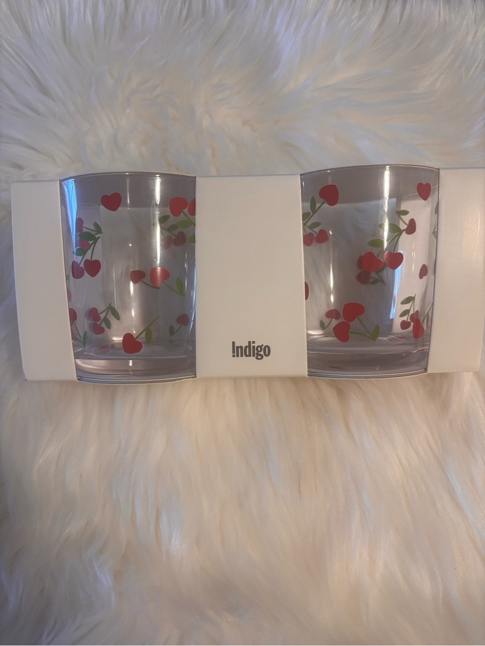 NEW Indigo Cute Cherry Print Glass Tumbler Set